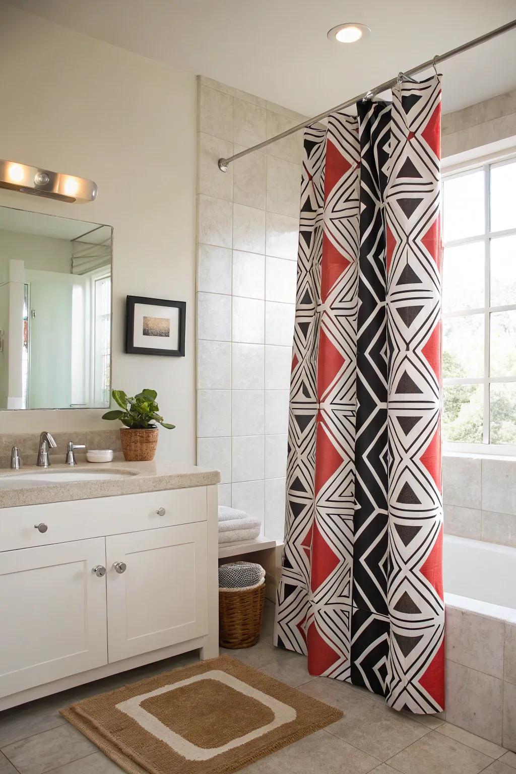 A striking pattern can transform your shower curtain into an objet d'art.