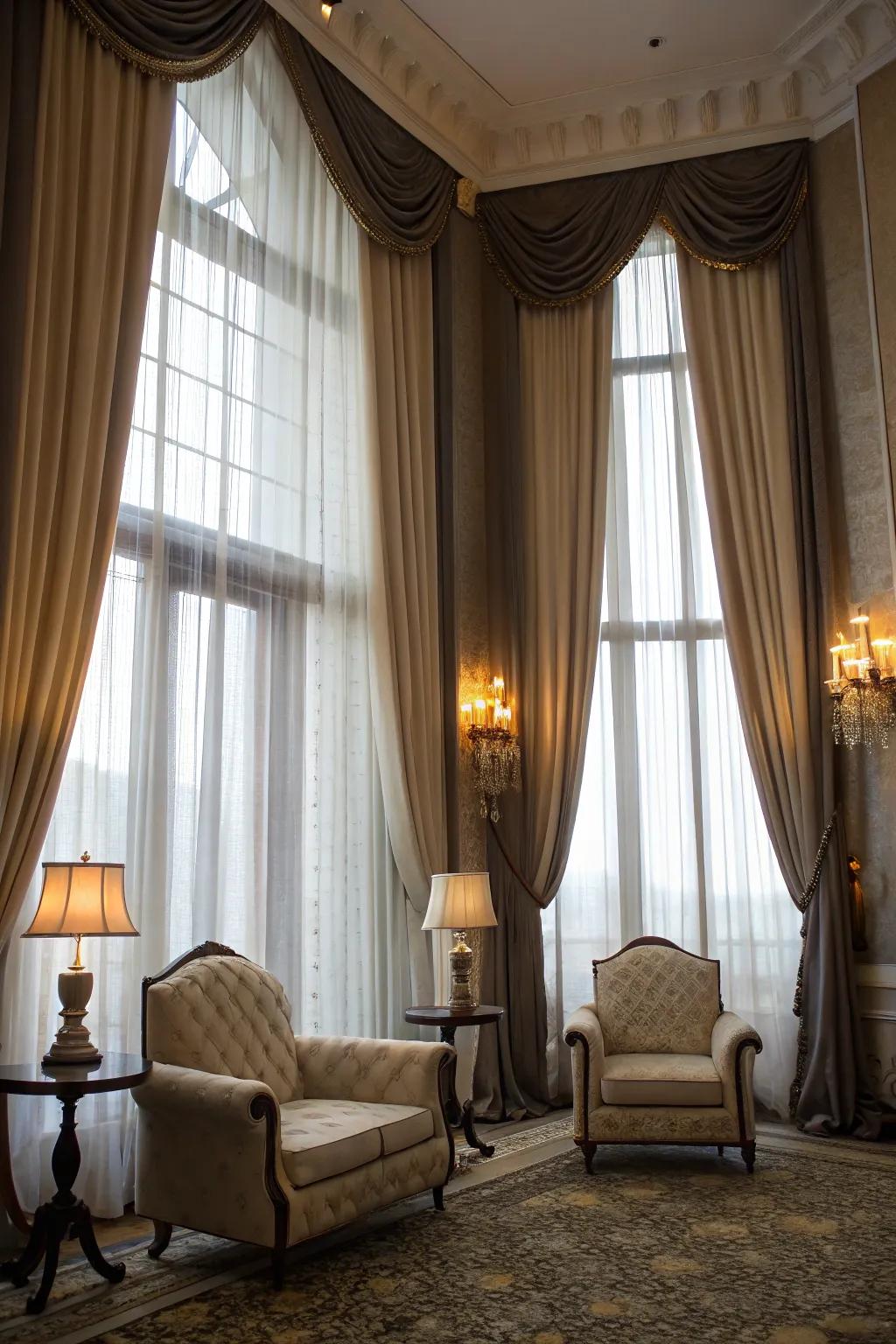 Layered window coverings deliver flexibility and style.