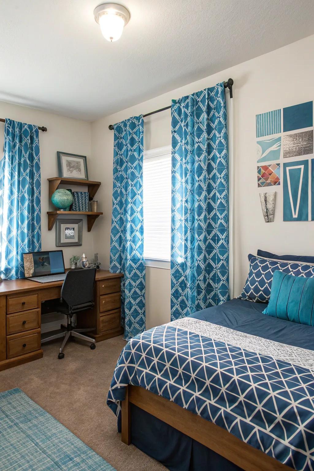 Geometric patterns enrich the room with a dynamic character.