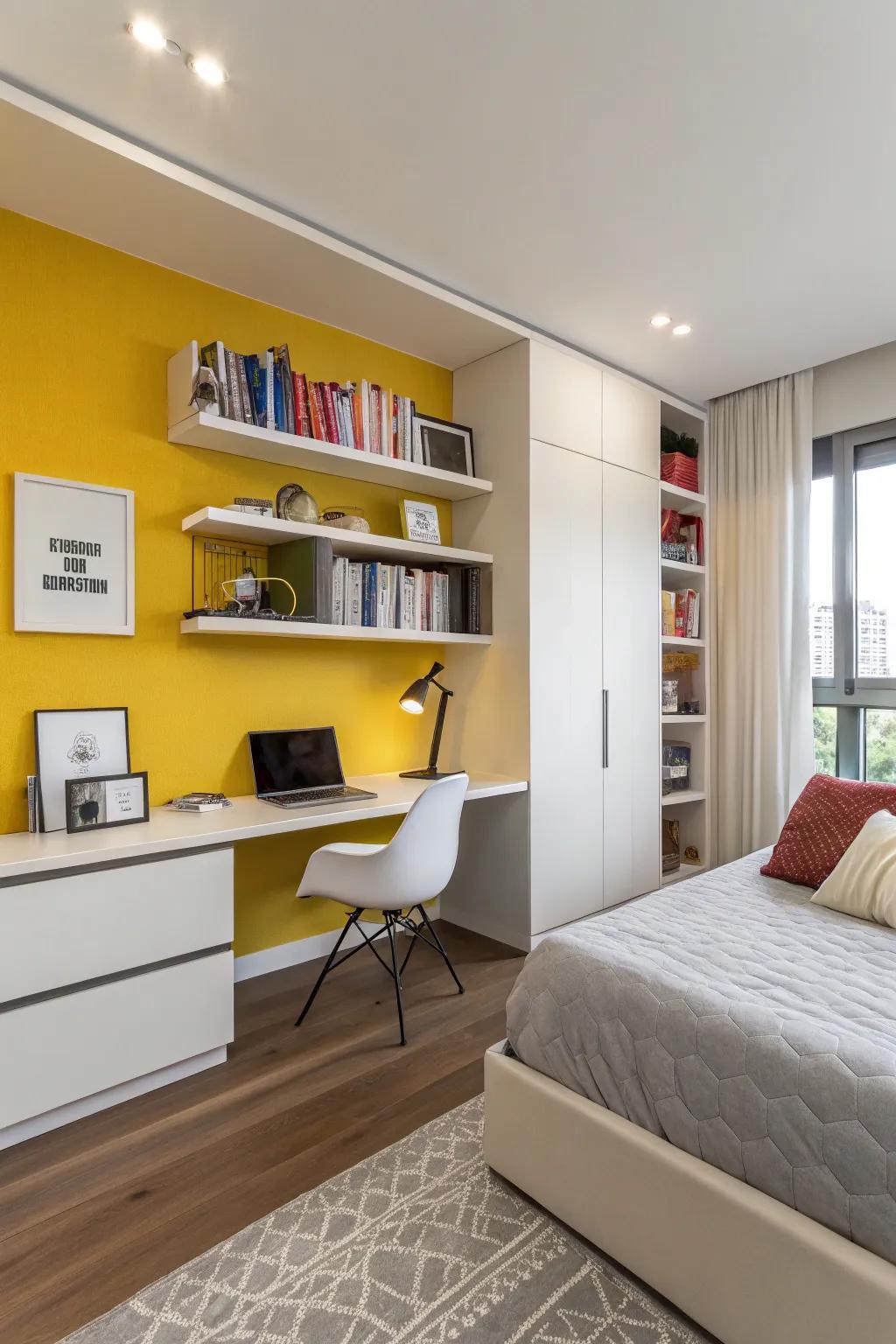 A bright accent wall can energize the entire space.