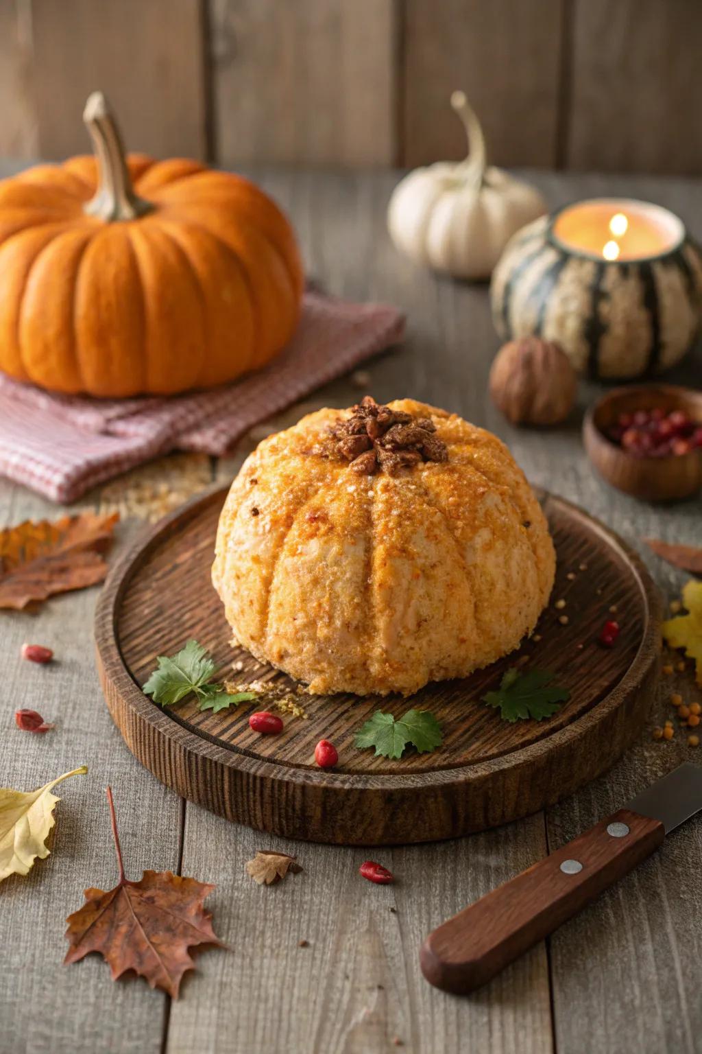 A pumpkin spice cheese ball embodying the essence of fall.