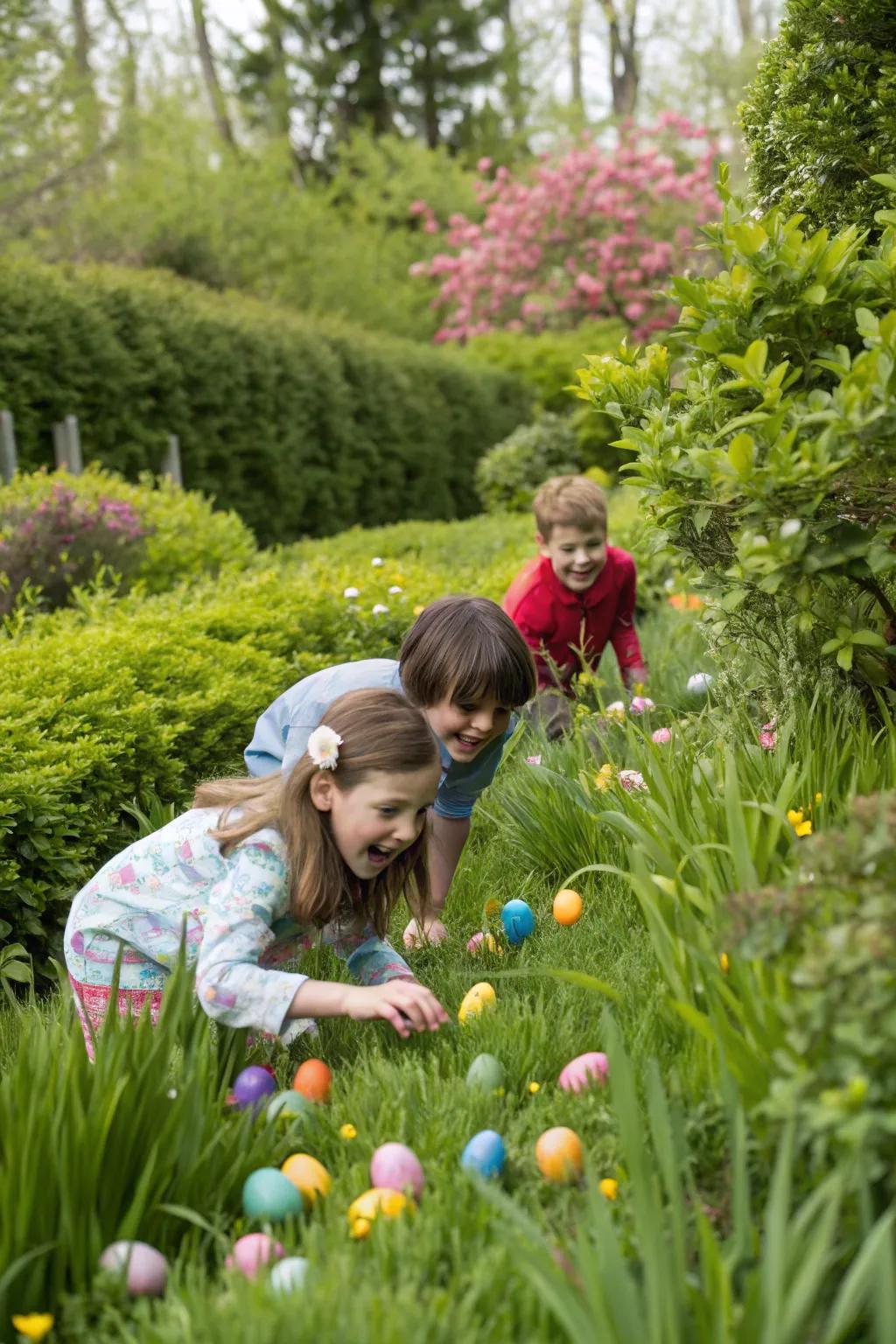 Youngsters relishing a delightful Easter scavenger expedition.