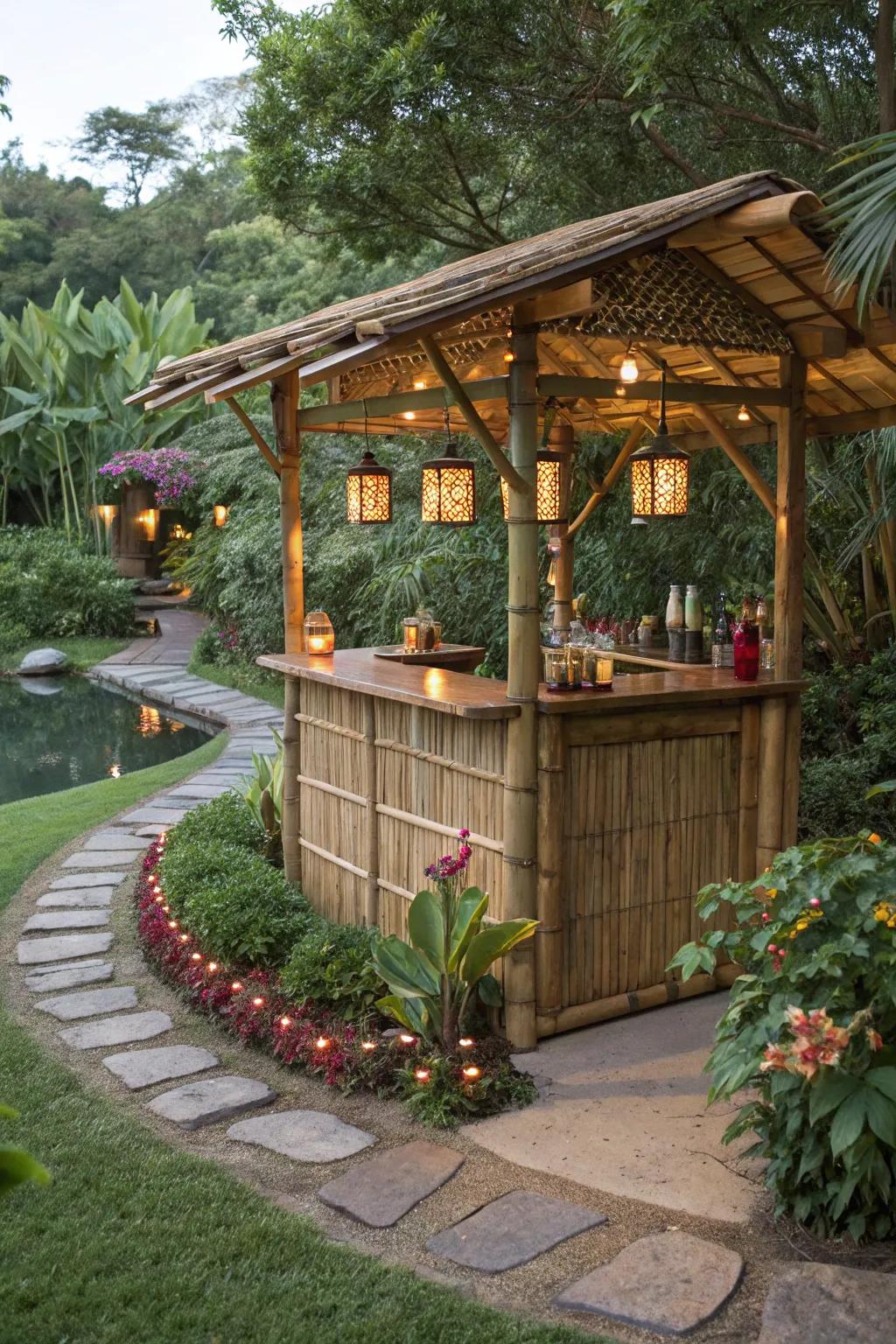 Bamboo infuses a vibrant, natural aspect to your tiki bar.
