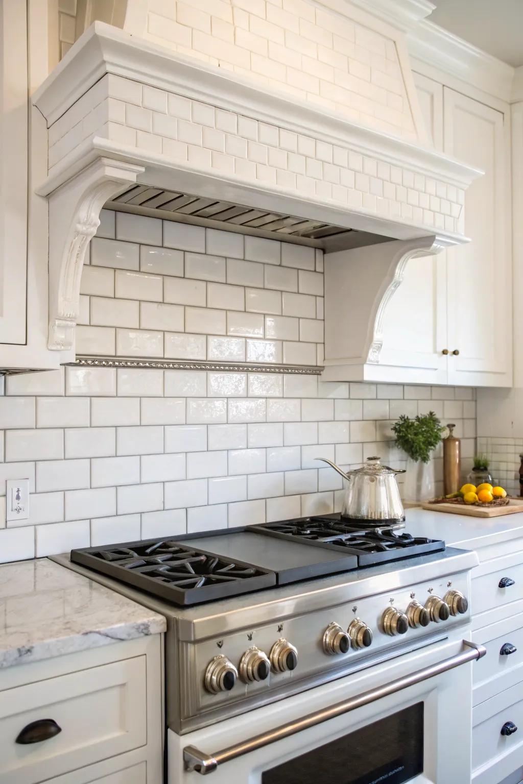 Brick-style tiles offer a timeless appeal with their simple lines and neutral shades.