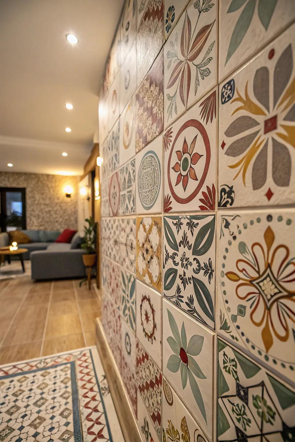 Incorporate artistic expression using patterned tiles.