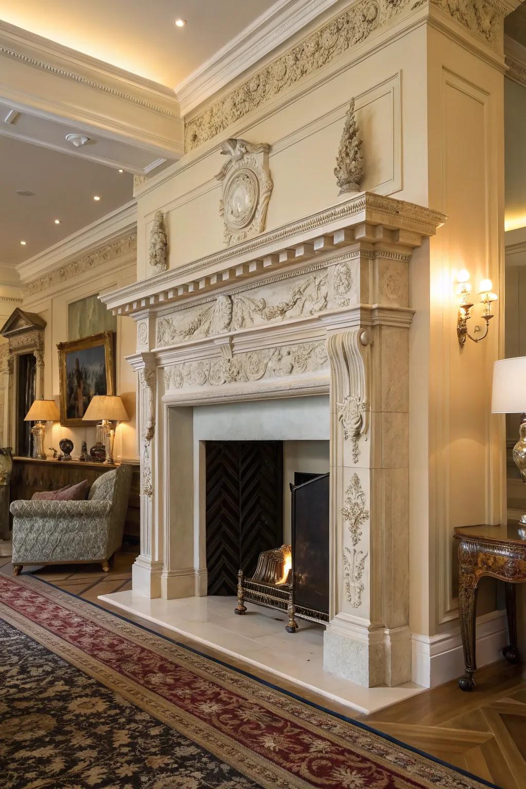 An impressive Regency-inspired mantelpiece in an elegant environment.