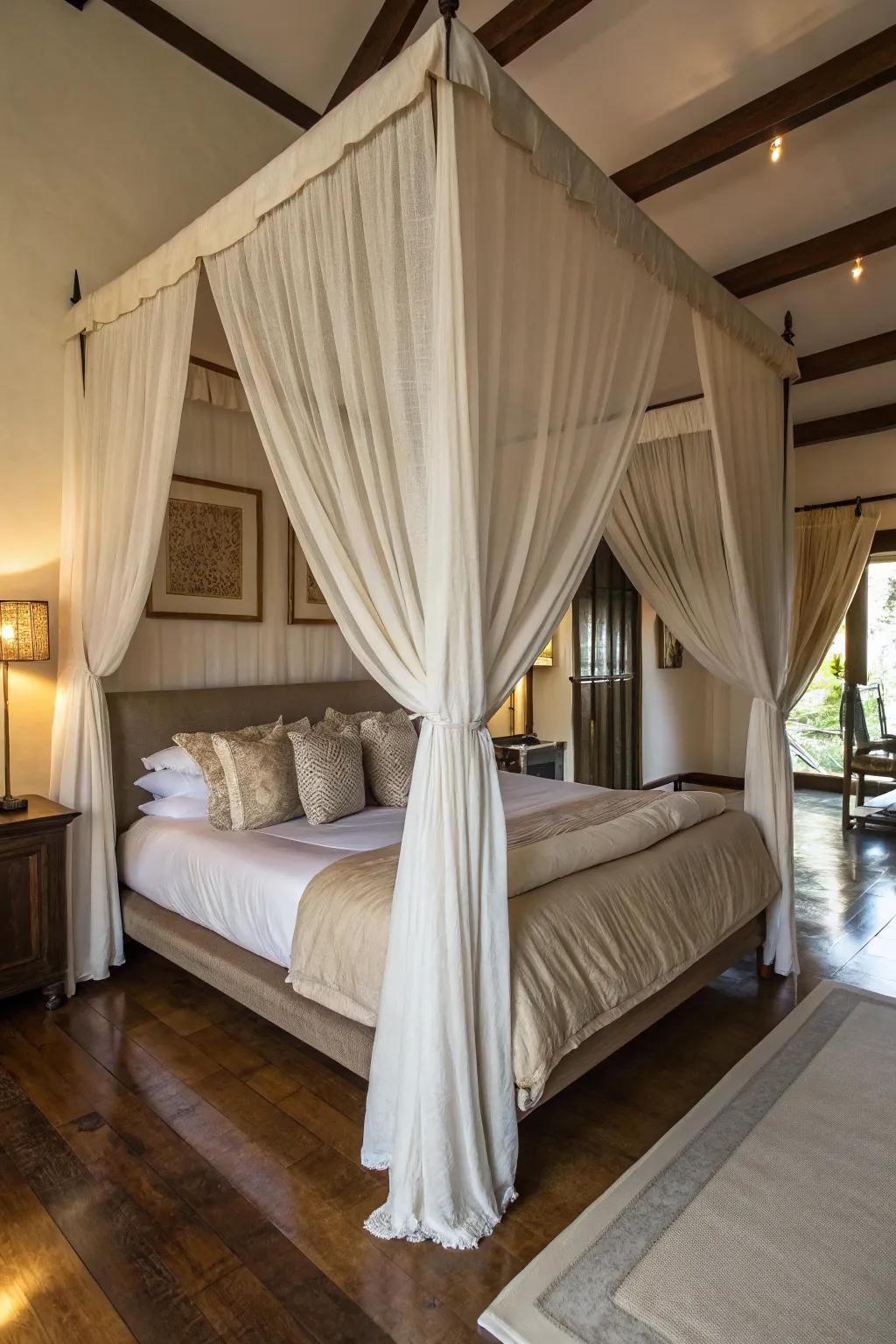 A four-poster bed can transform your space into an opulent retreat.