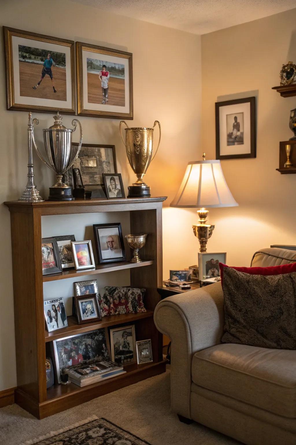 A custom exhibition featuring trophies and cherished moments