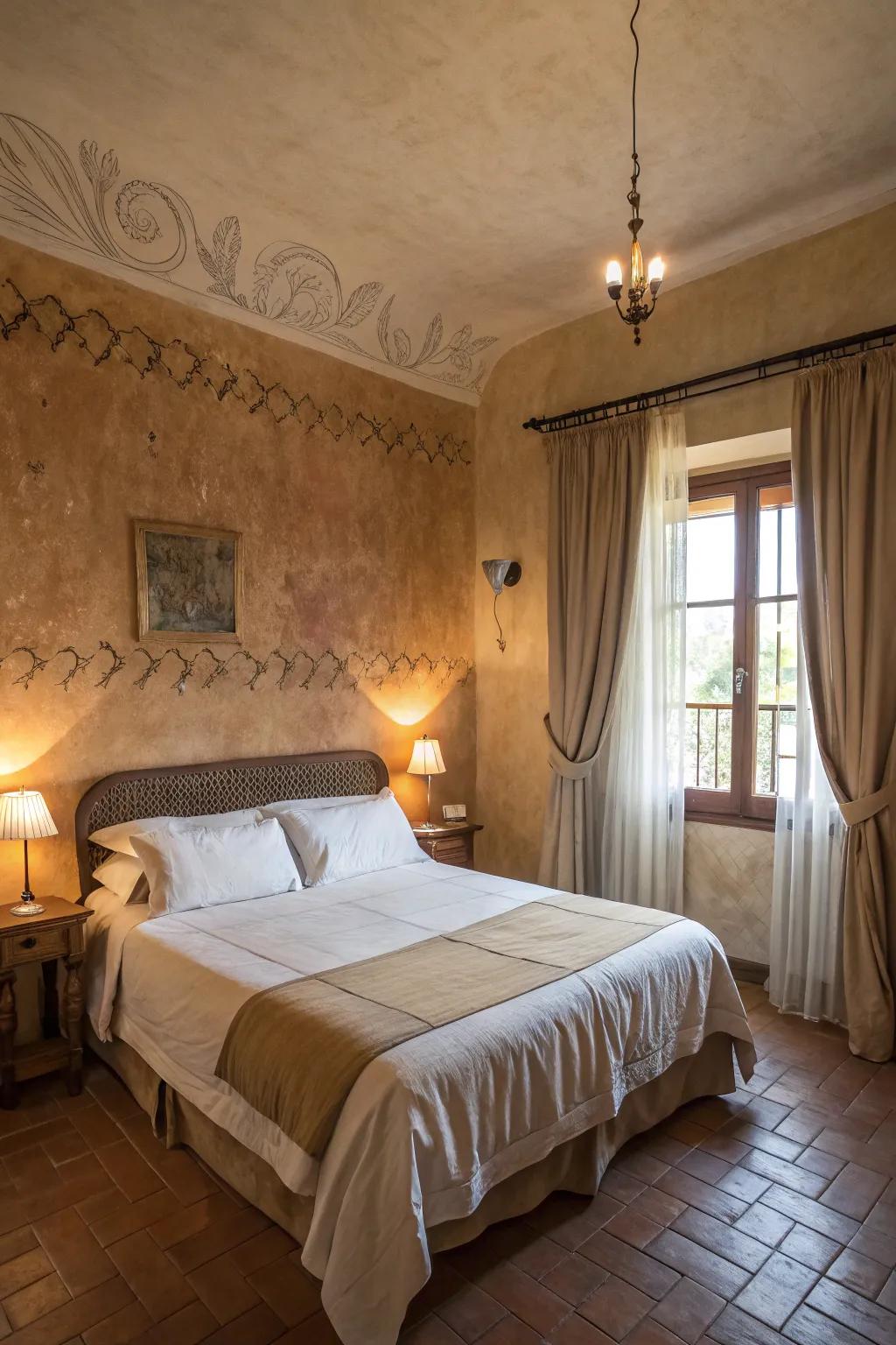 Textured surfaces contribute a countryside nuance to your Tuscan-inspired area.