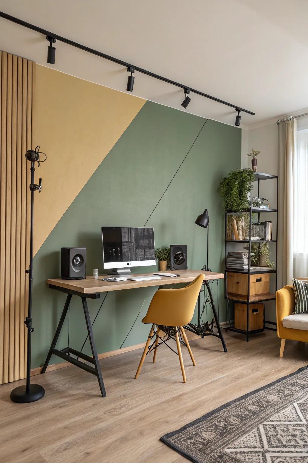 Home studio featuring a vertical two-toned wall.