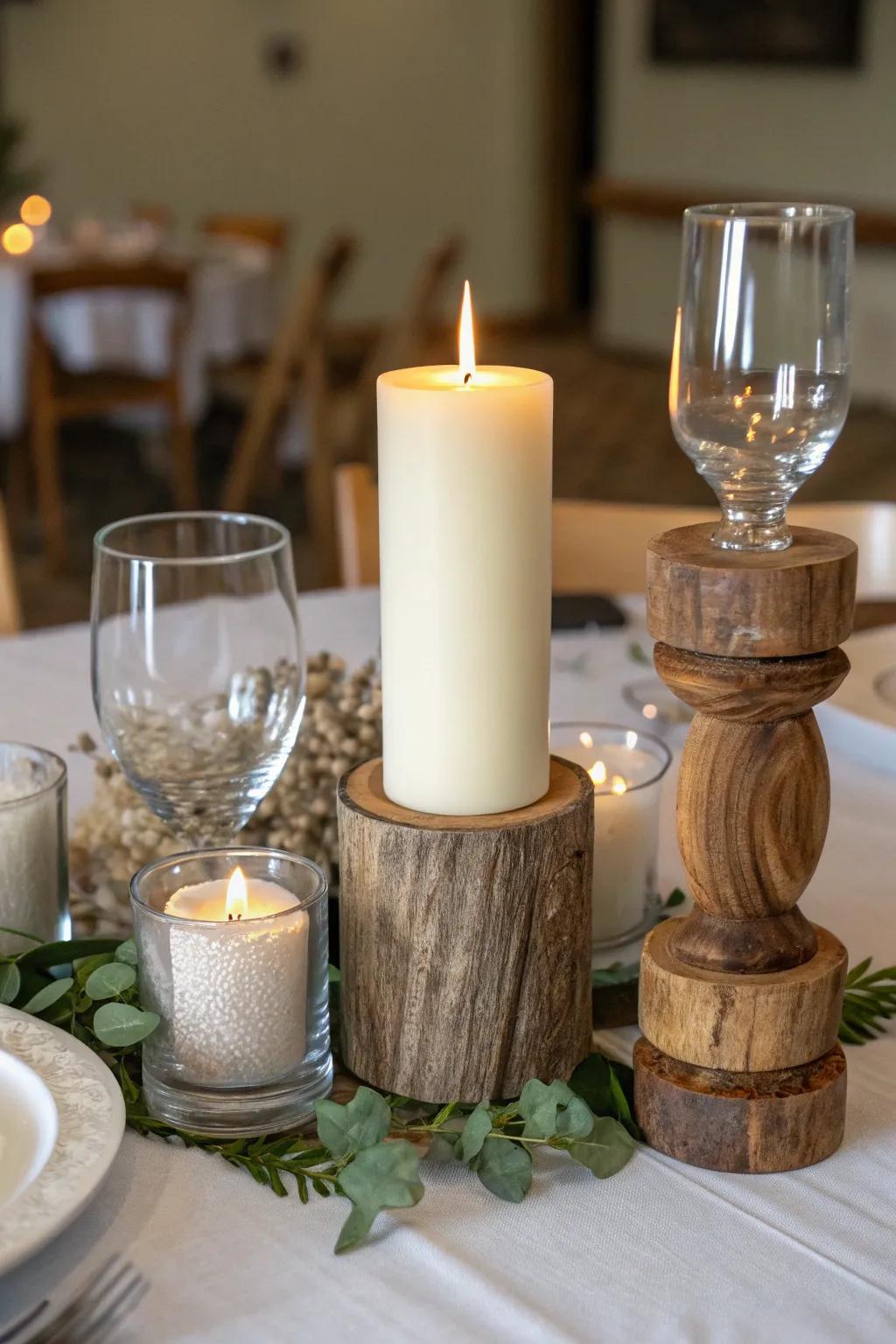 Chic candle holders that highlight a unity candle showcase.