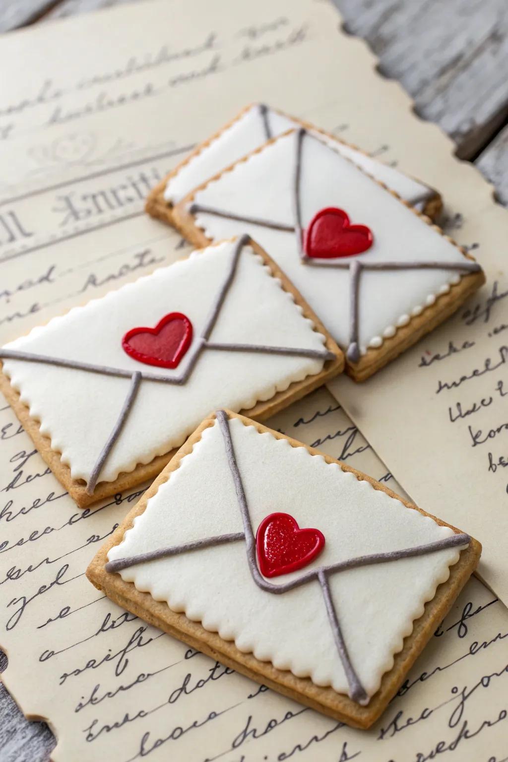 Dispatch a sweet sentiment with cookies in the form of envelopes.