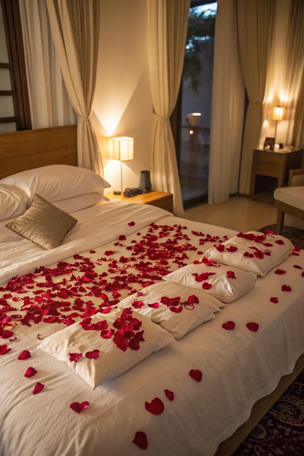 Rose petals create an instant romantic atmosphere.