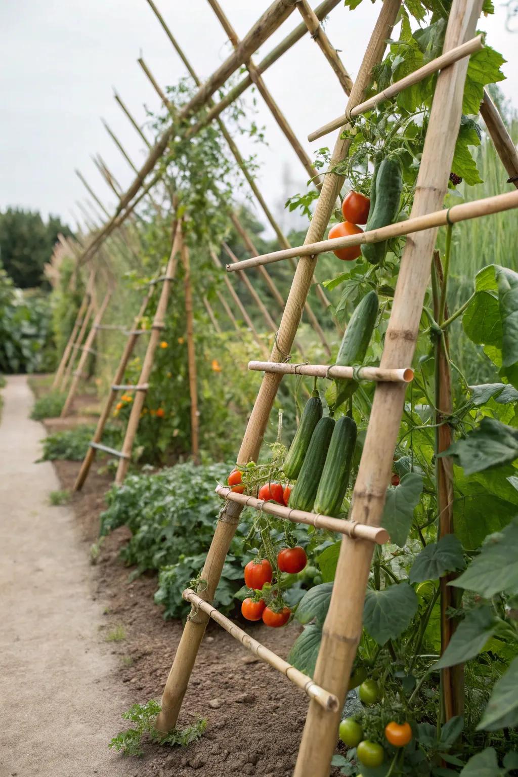 Natural bamboo trellises present a rustic, earthy charm.