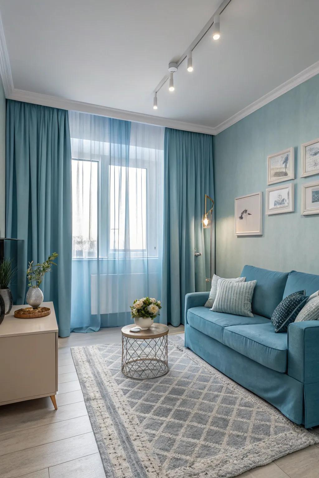 A compact area can be unified and enlarged by using a single color scheme.