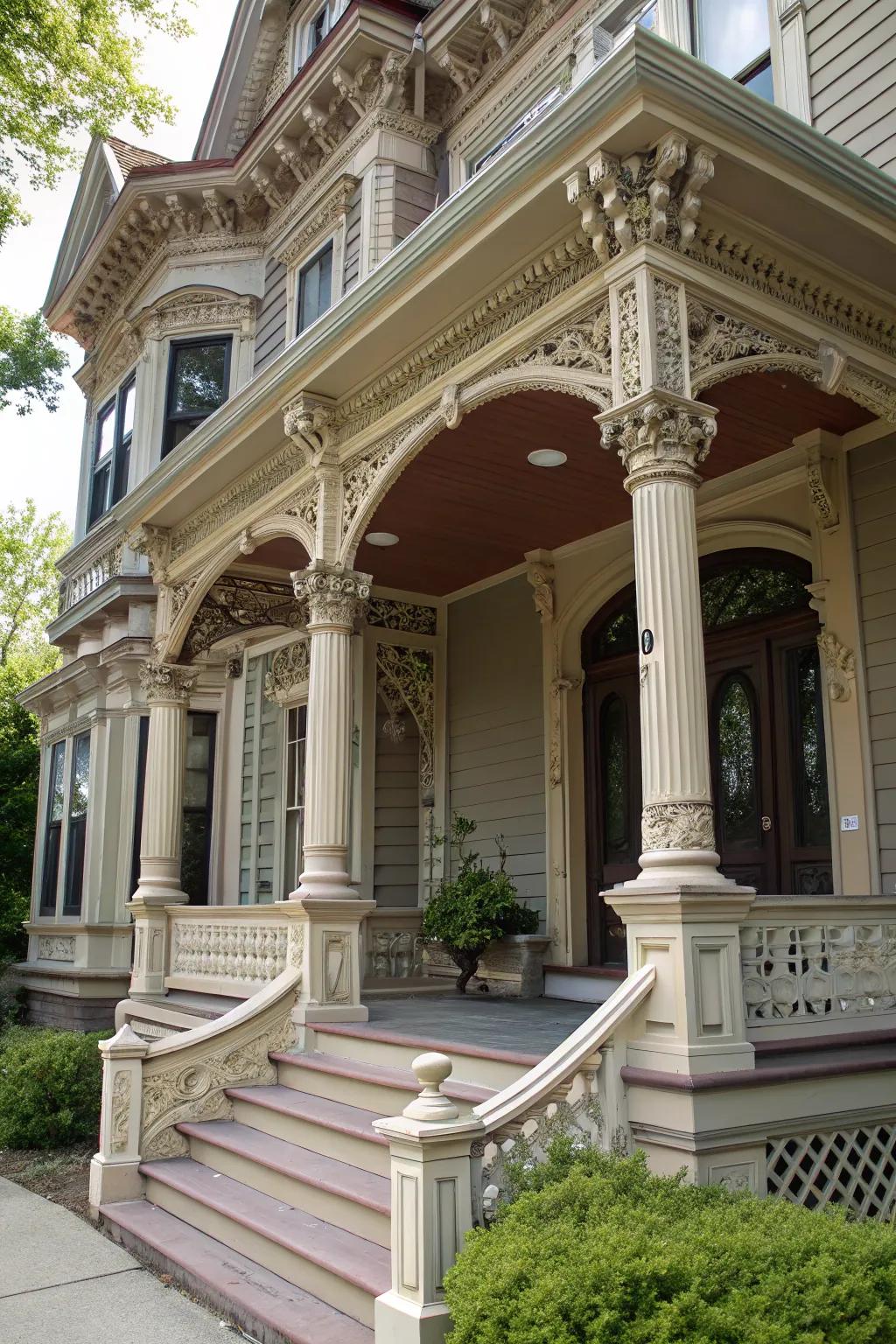 Majestic brackets and pillars beautifully frame this Victorian entrance.