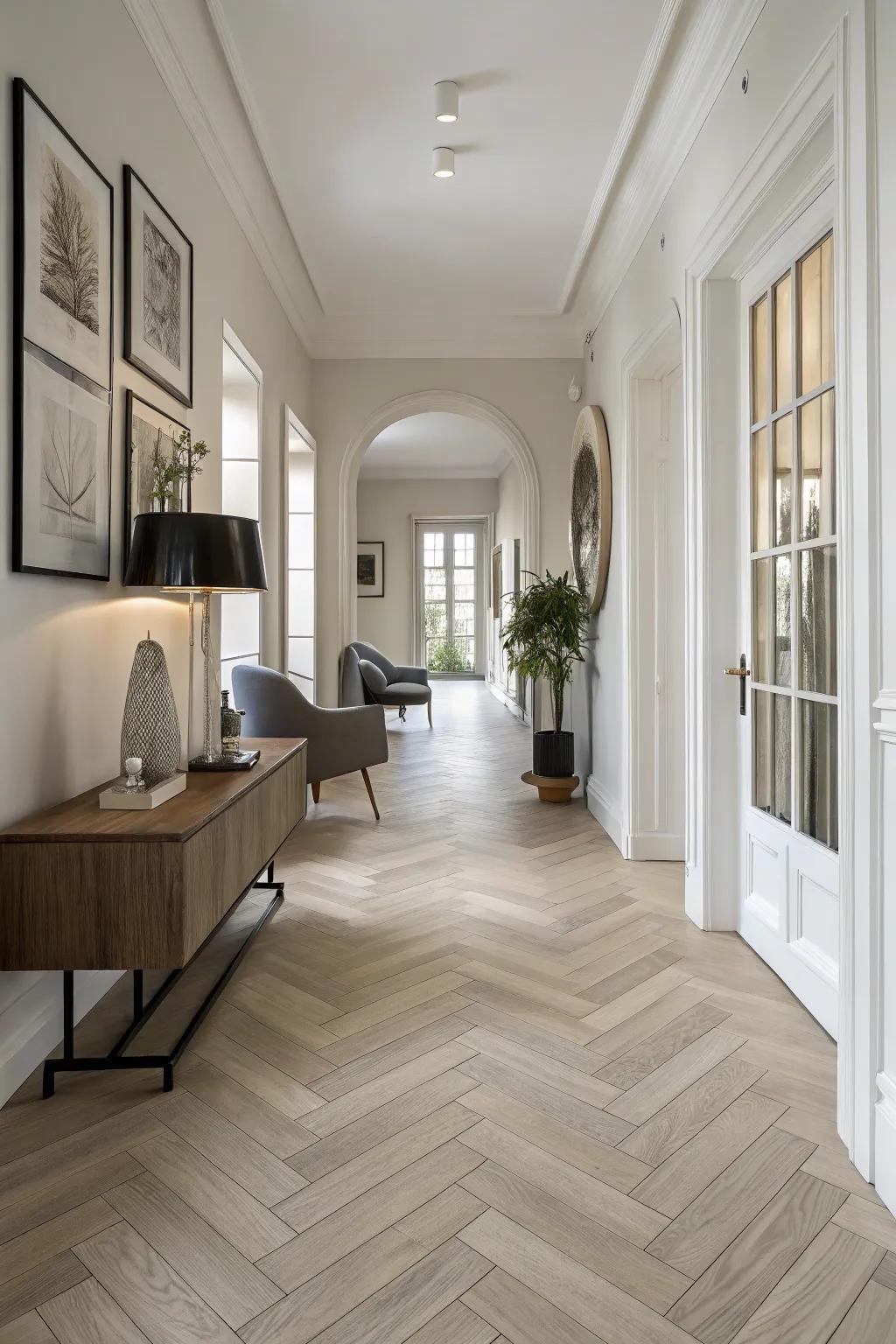 An enduring herringbone design enhances every setting.