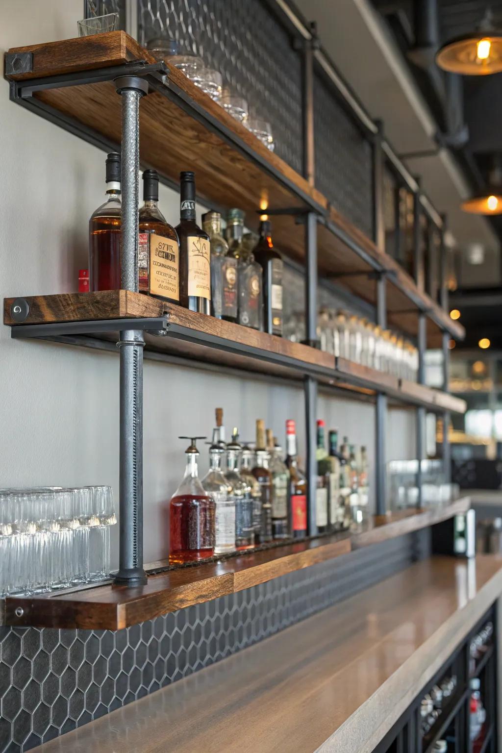 Metallic intonations append a fragment of industrial magnetism to any wall bar.