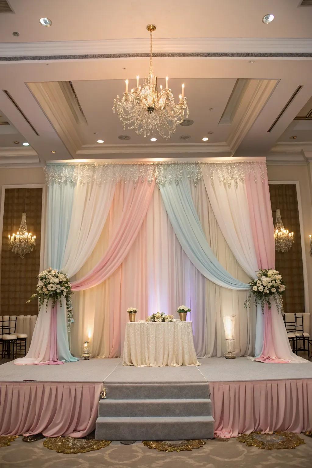 Revamp your venue through graceful drapery for a heartfelt atmosphere.