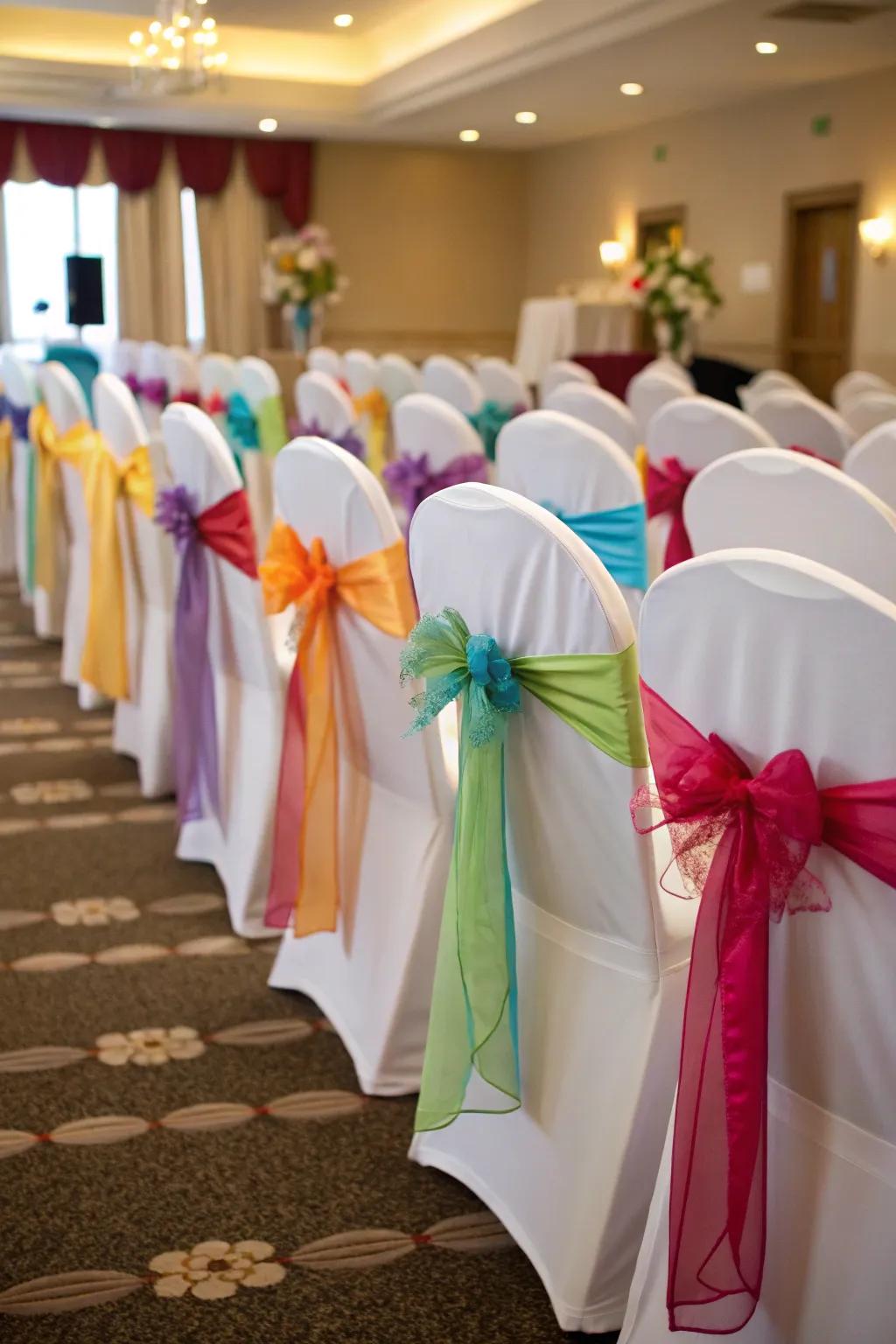 Invigorate your wedding seating through ribbons and knots that synchronize with your thematic concept.
