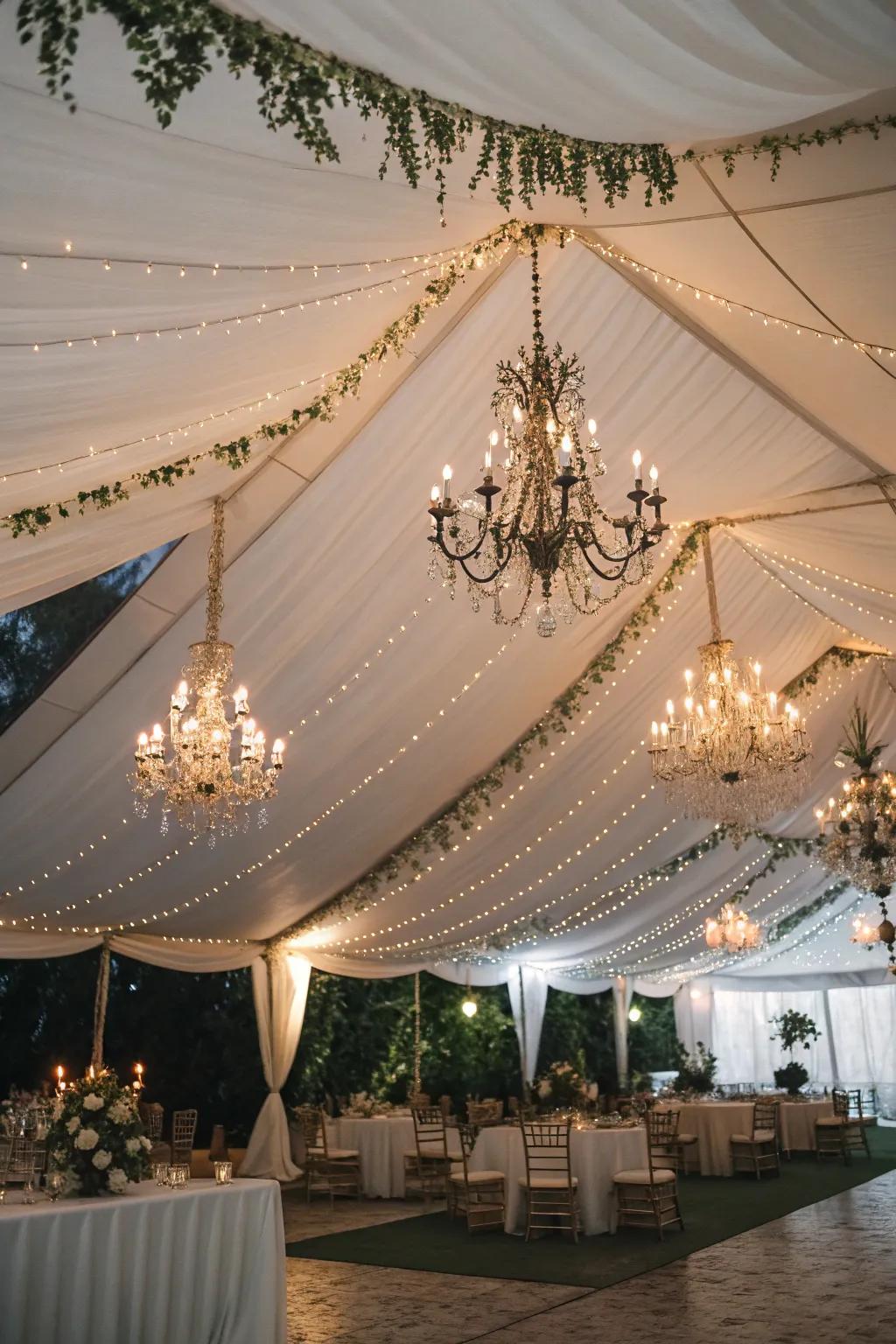 Pendants bestow an air of cultivated elegance within the tent.