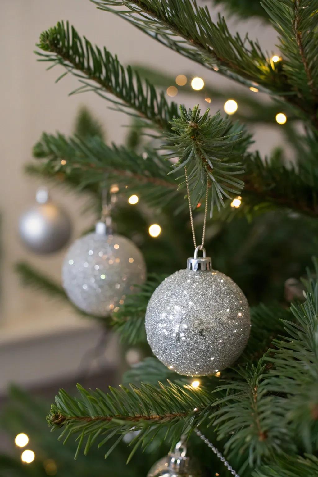 Gleaming silver ornaments introduce a hint of charm.