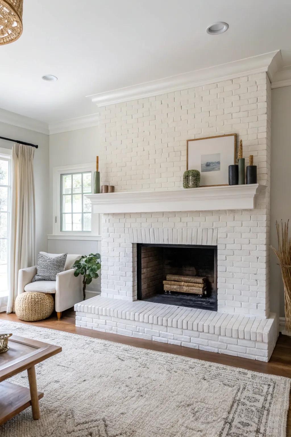 Understated decor highlights the neat outlines of the white brick.