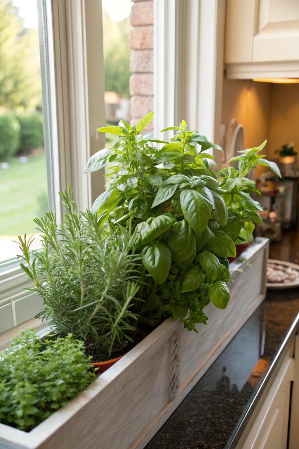 A window box flourishing with fresh herbs, ready for culinary adventures.