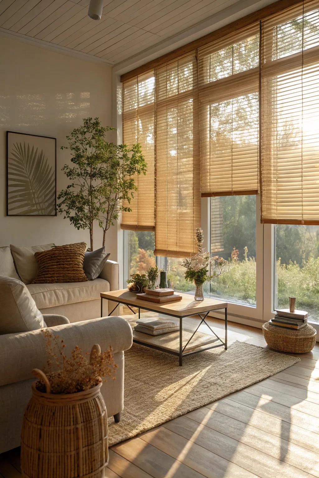 Bamboo window coverings imbue any space with a pleasant, organic texture.