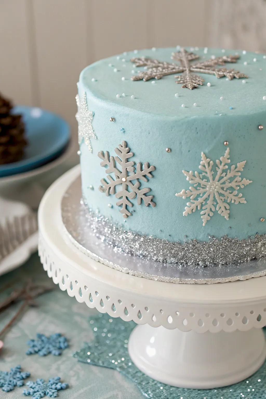 An exquisite sapphire frost cake showcasing radiant crystalline patterns.