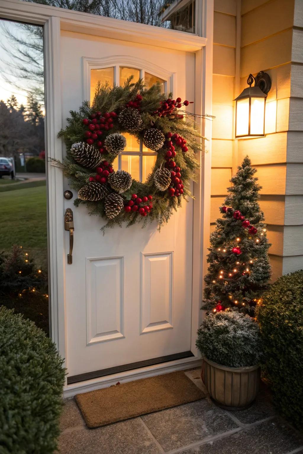 A welcoming Christmas portal adornment showcasing natural components.