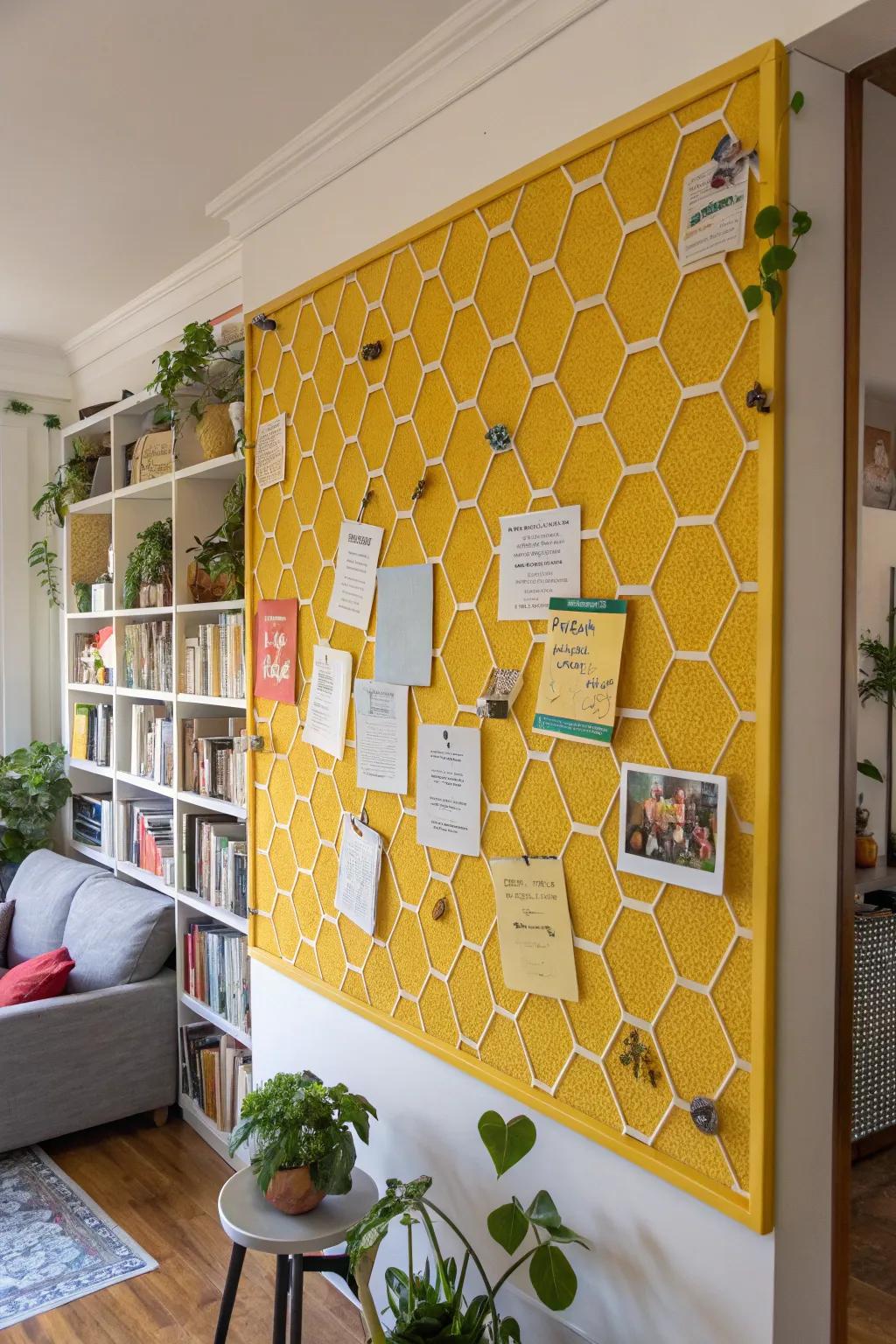 Pinboards gain texture and a whimsical touch from honeycomb patterns.