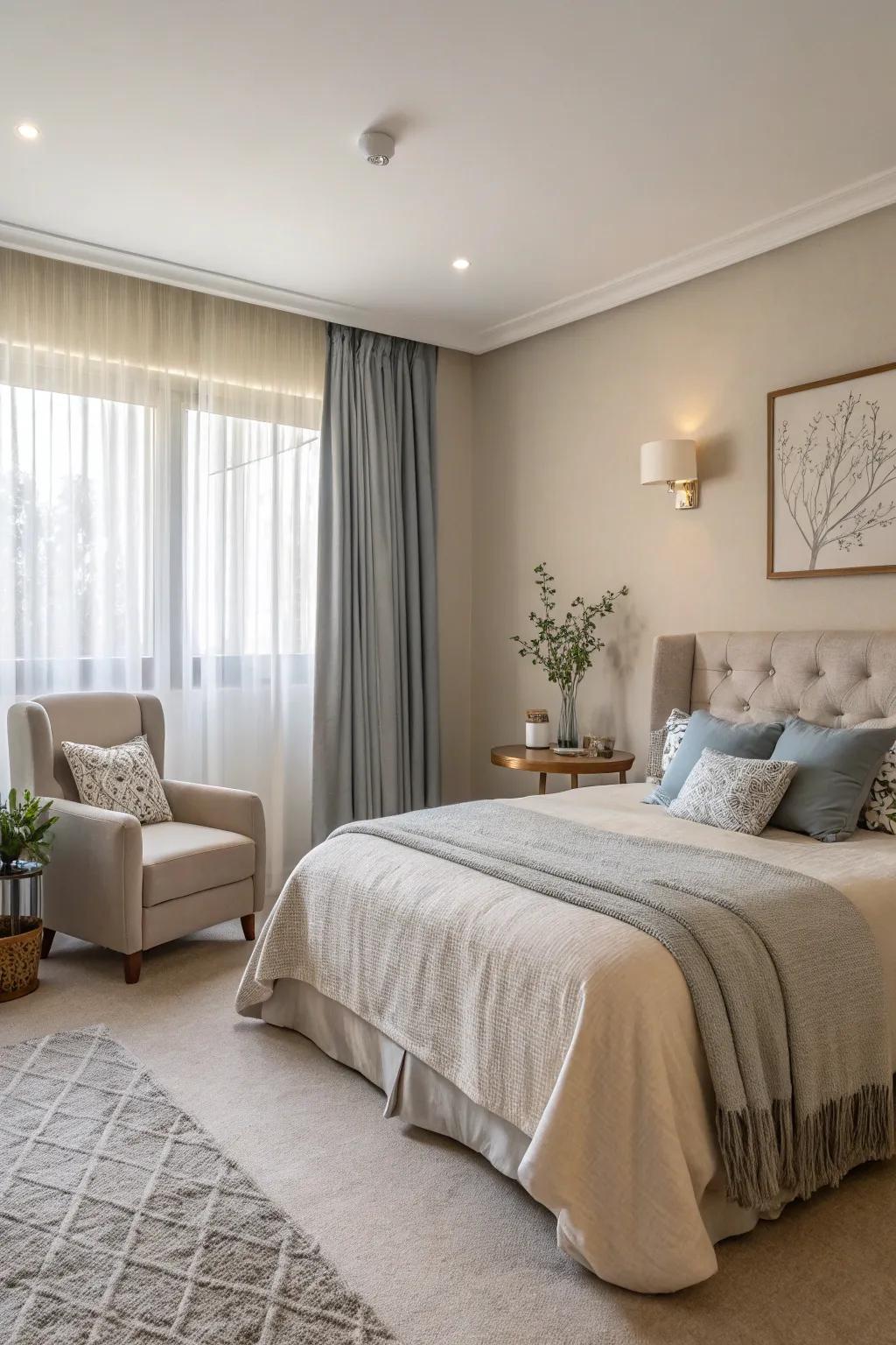 Neutral colors provide a calm and stress-relieving atmosphere.