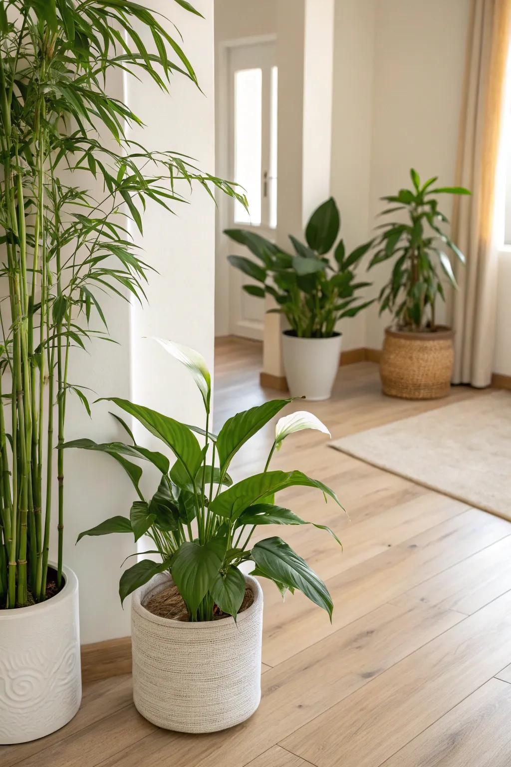 Living plants introducing the essence of nature into a minimalist space.