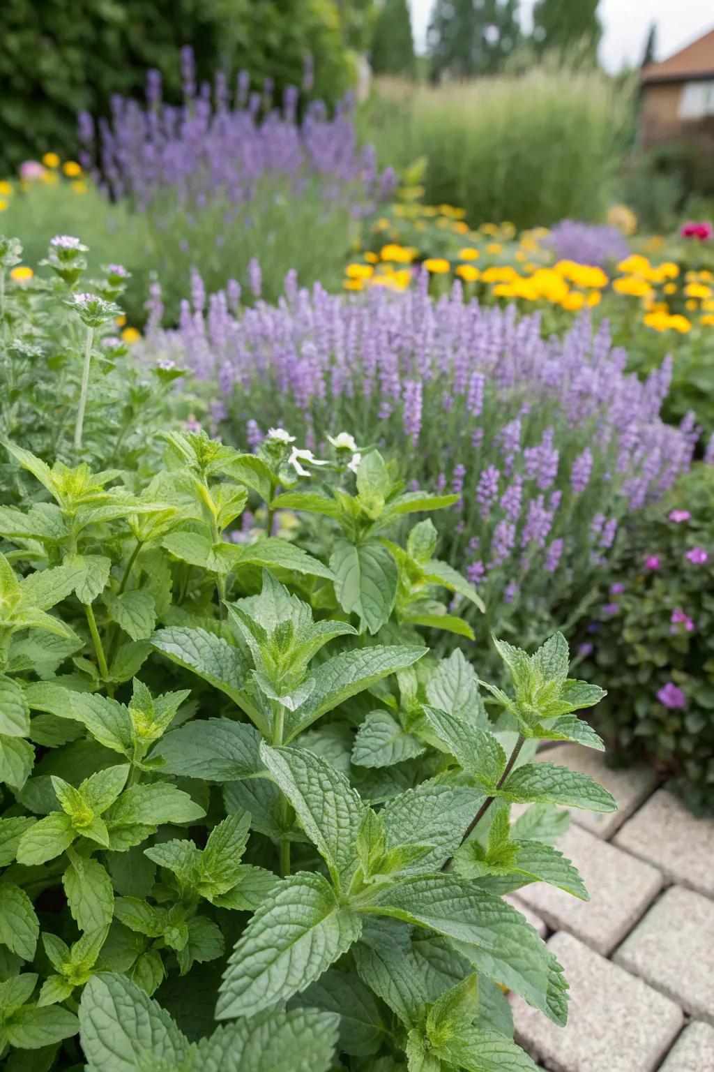 Herbs like spearmint and lavender guarding your garden.