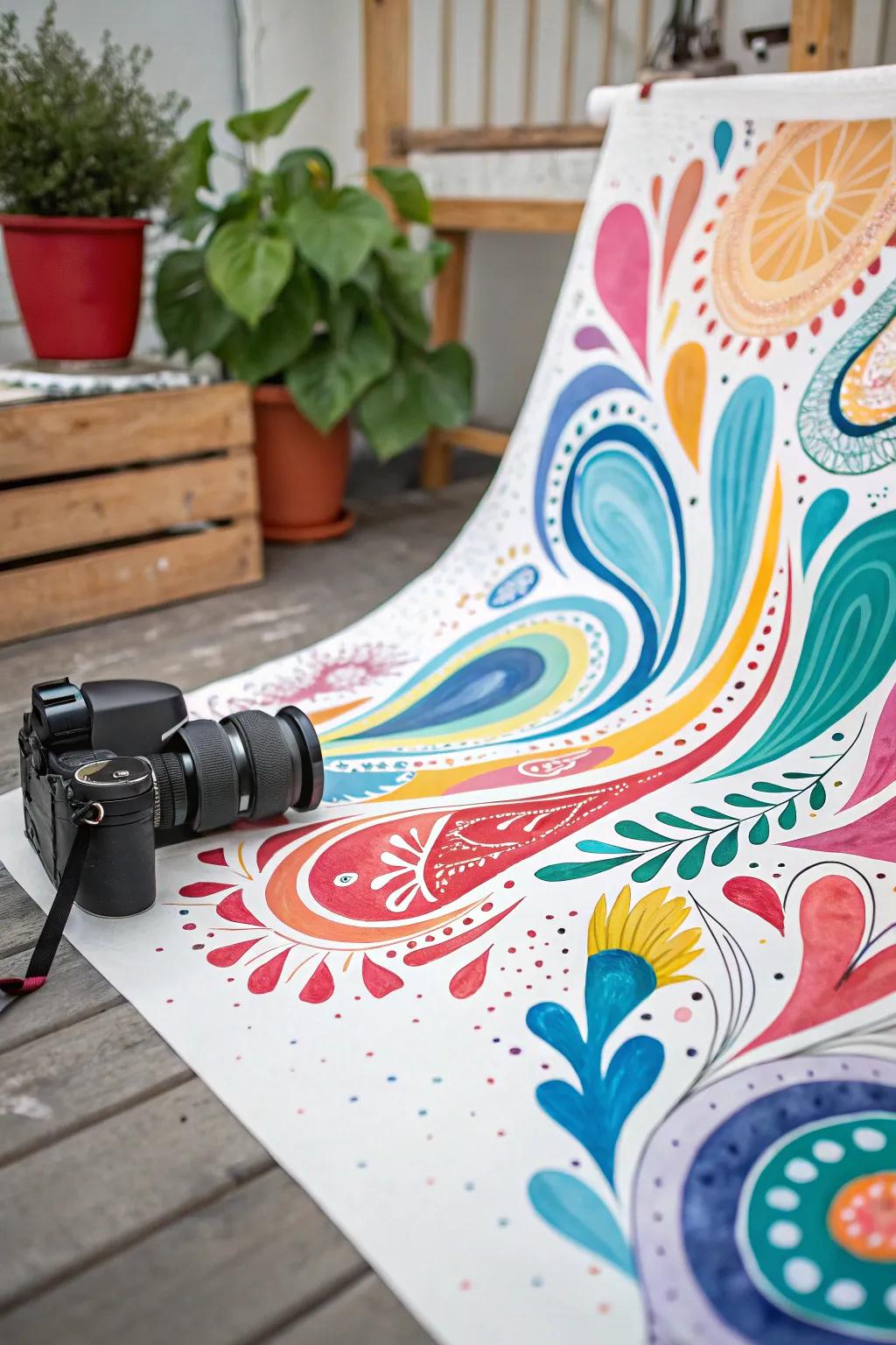 An abstract watercolor with playful abstract patterns.