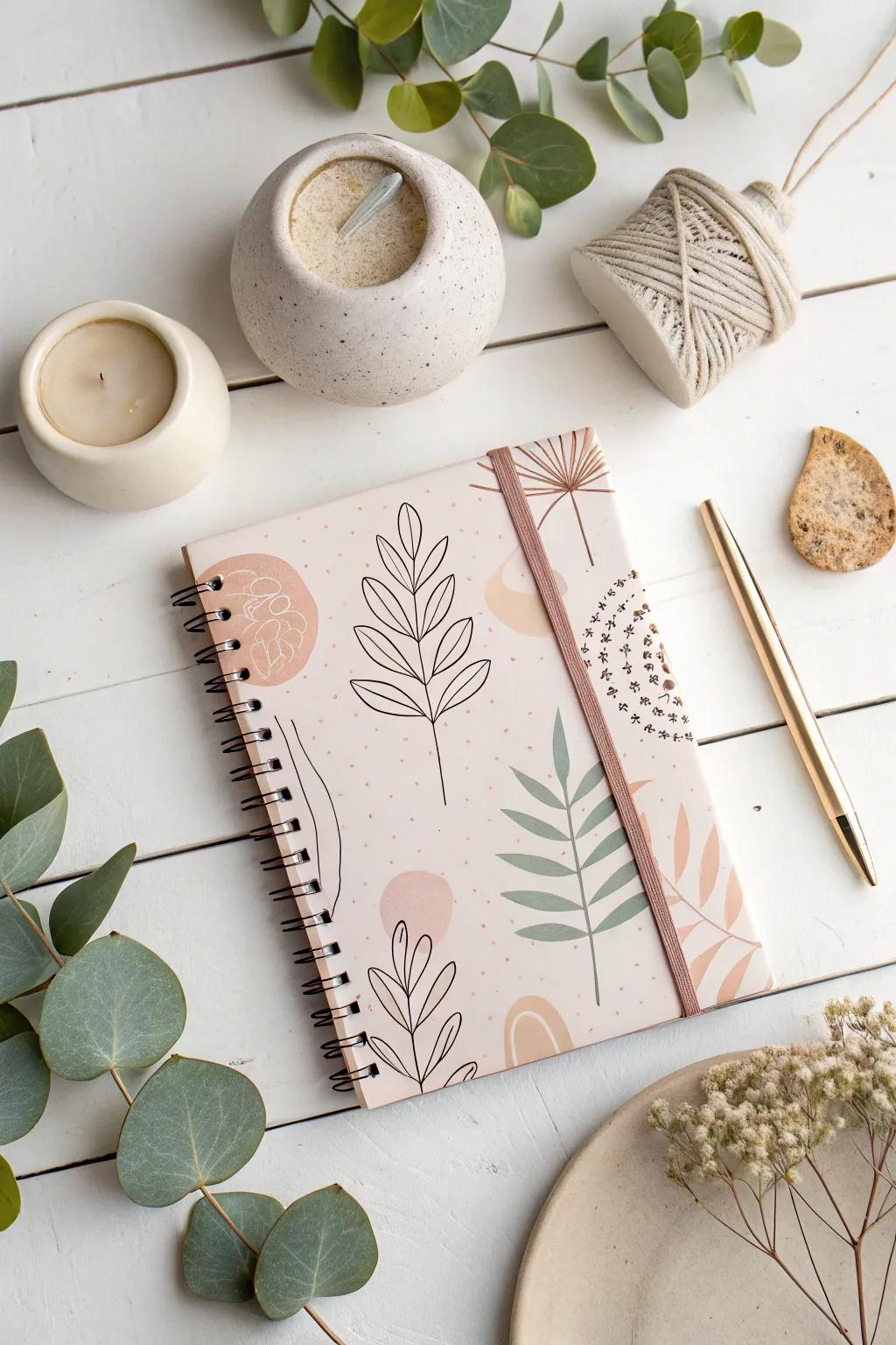Embrace unpretentiousness and natural pulchritude through the instrumentality of this digitally composed notebook cover, which constitutes an impeccable amalgamation of Scandinavian minimalism and bohemian allure.