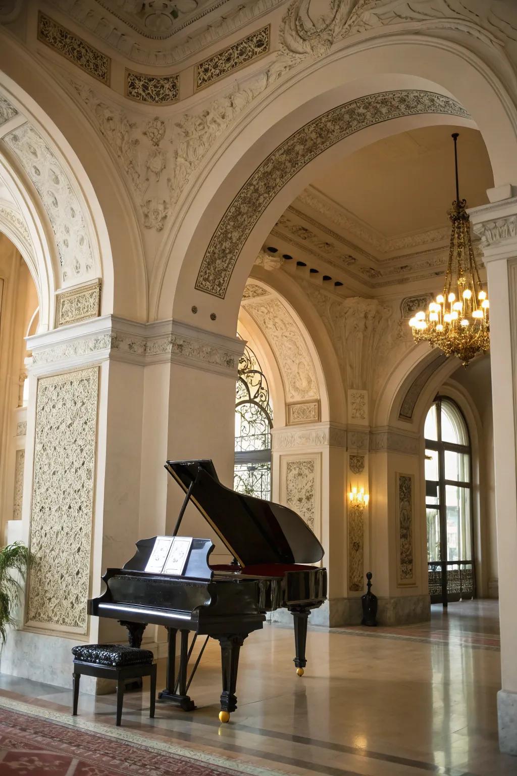 Structural attributes beautifully complement the piano setting.