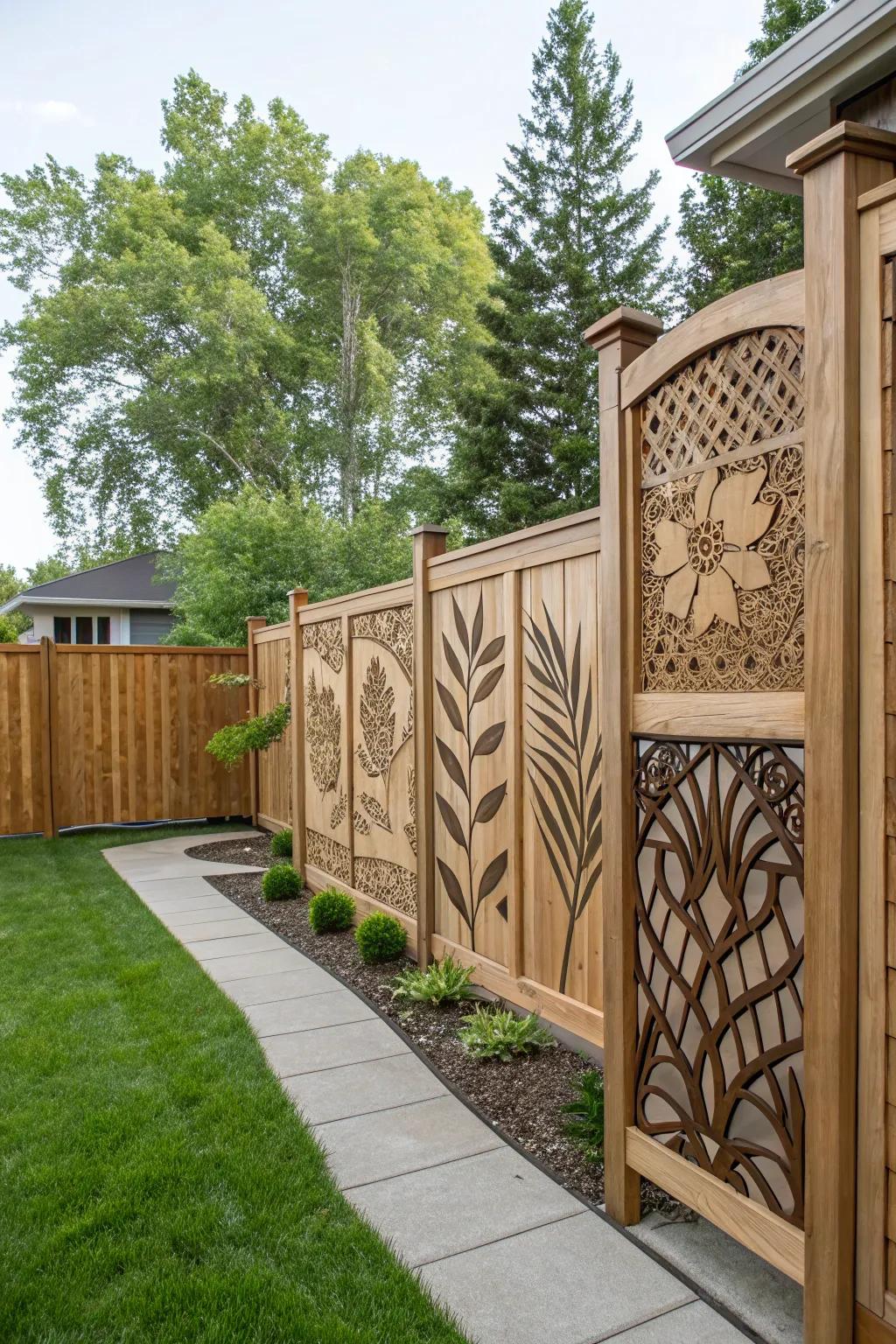 Unique timber paneling introduces artistry alongside privacy.