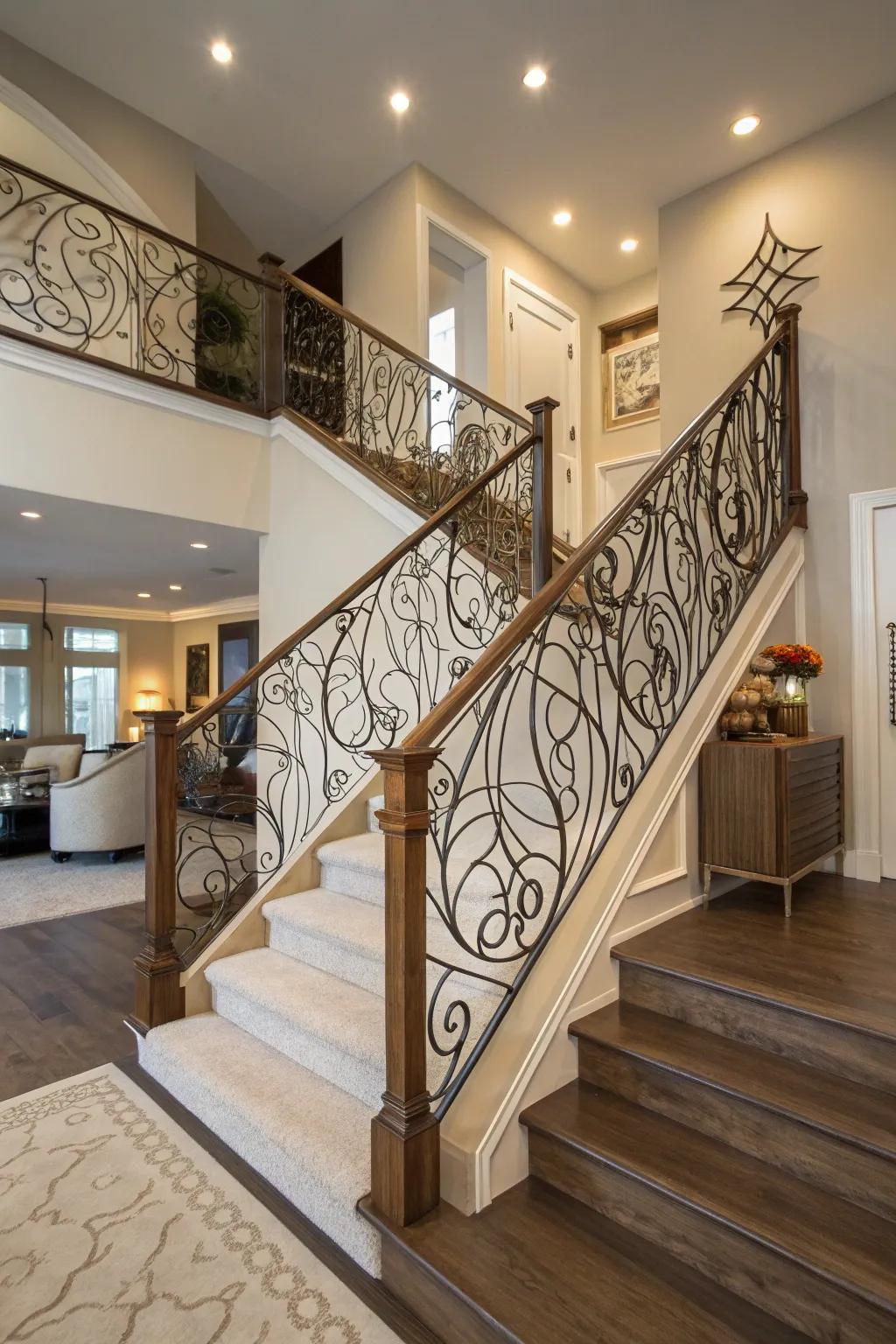Unique artistry with wire design stair rails.