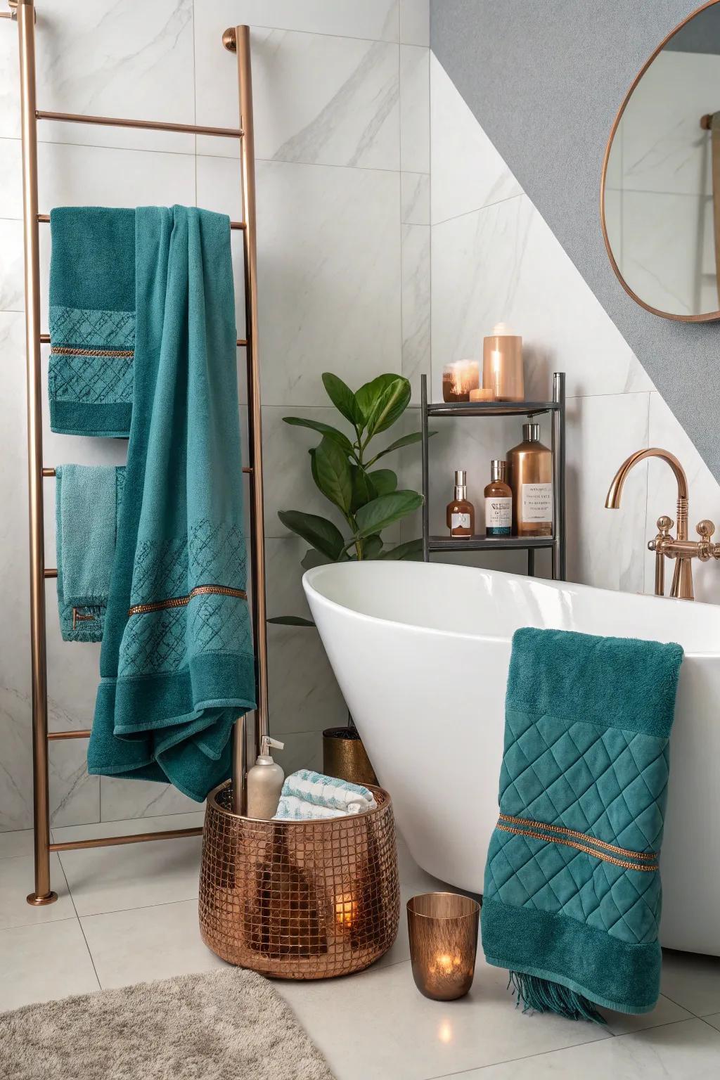 Teal and copper weaves offer a unique and stylish touch.