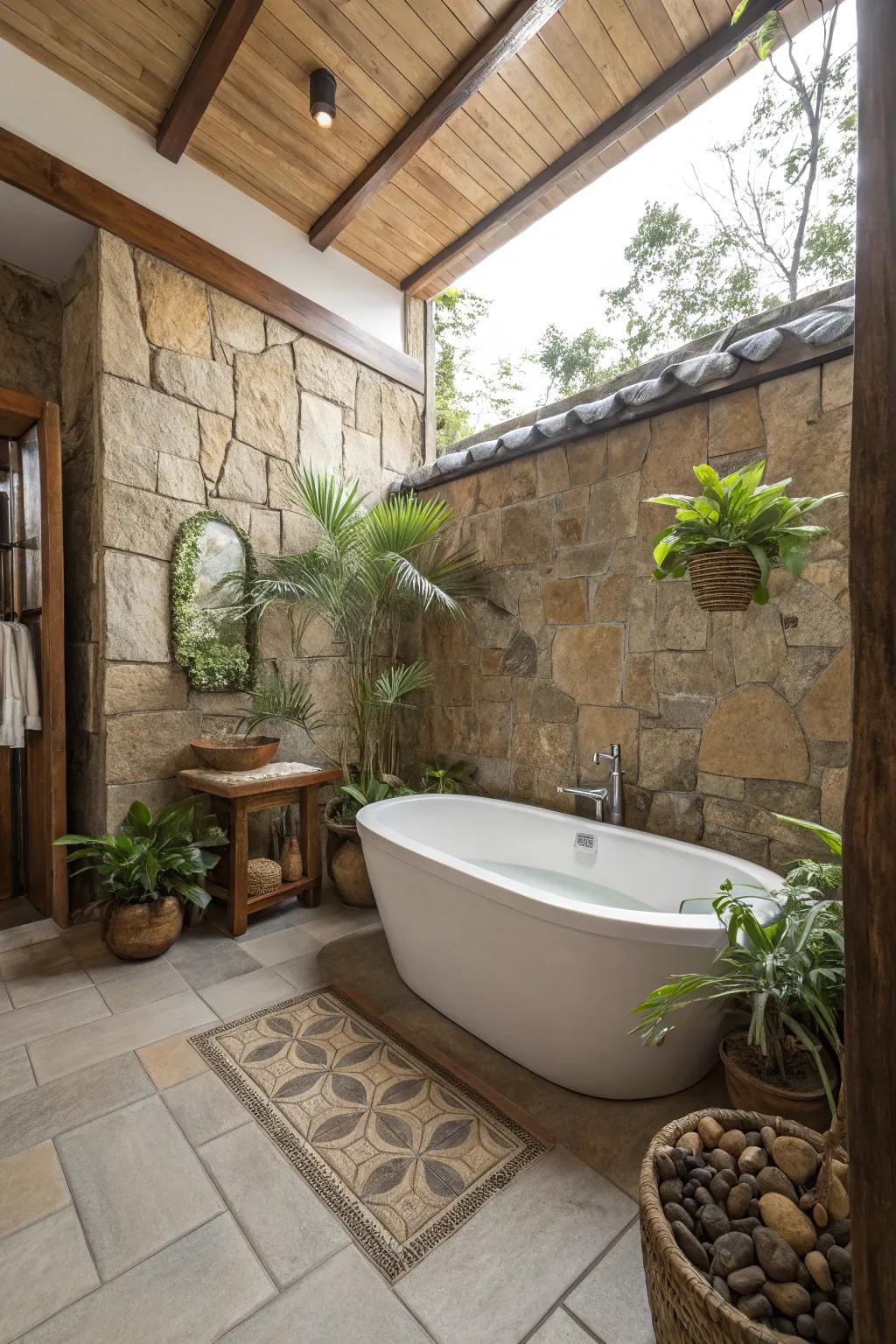 Organic and serene atmosphere with organic stone tiles