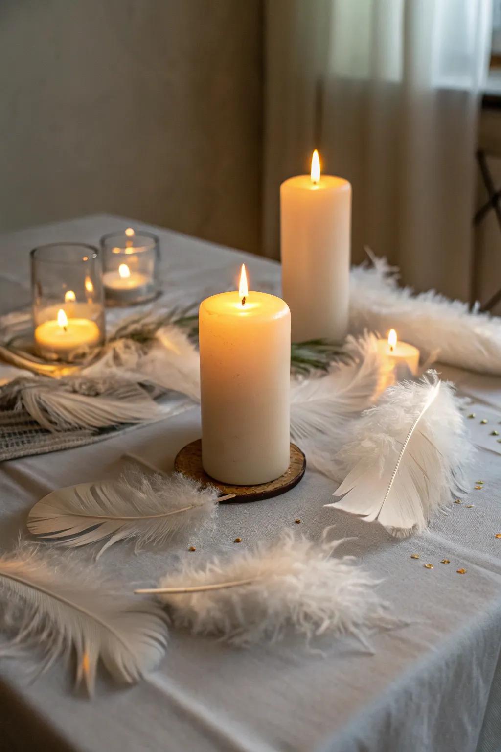 An ethereal exhibition of lights alongside tender plumage.