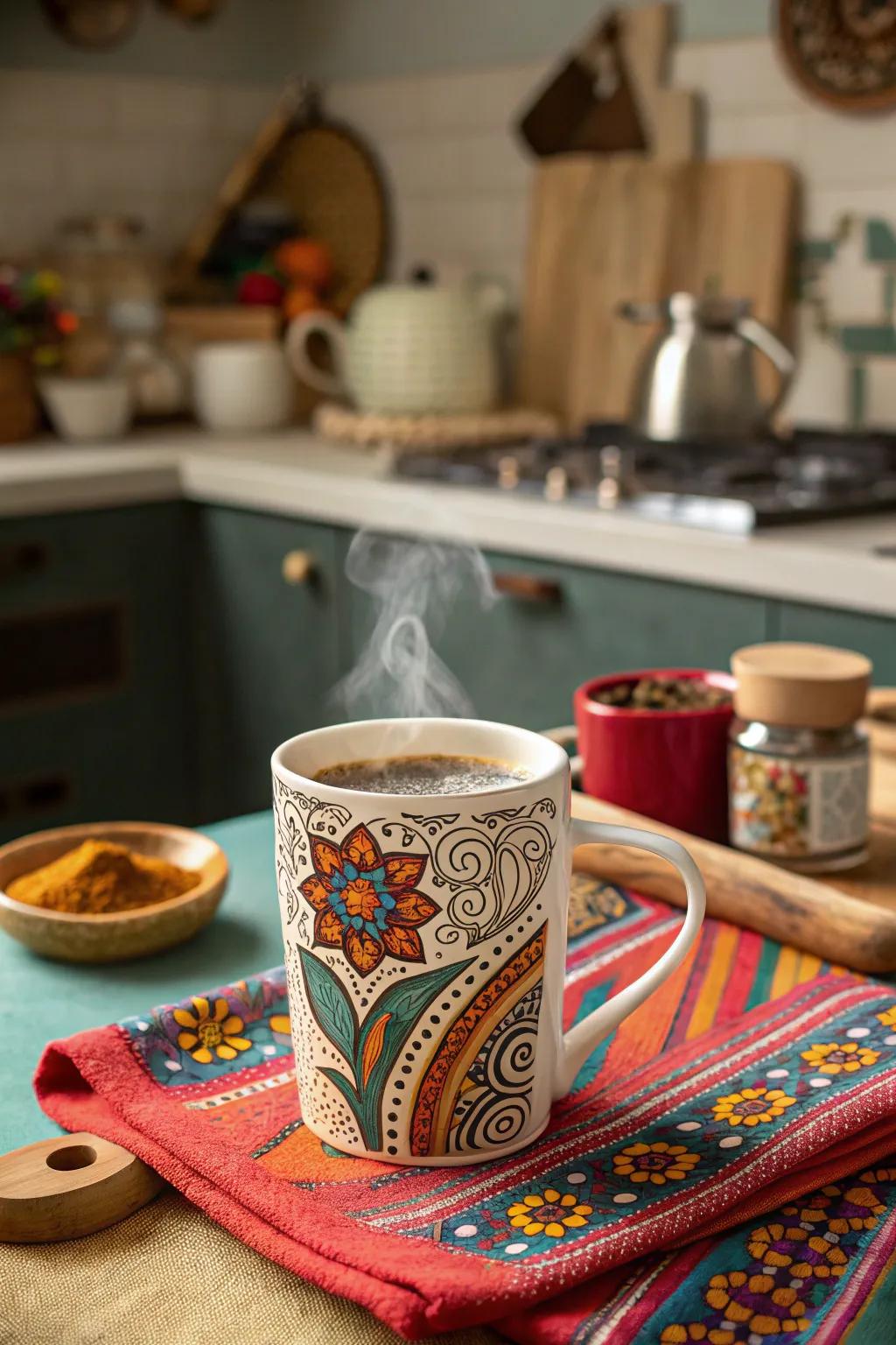 Explore global artistry through coffee vessels adorned with exquisite cultural patterns.