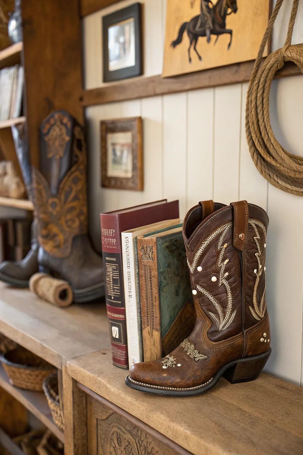 Cowgirl boot bookends inject whimsy and function.