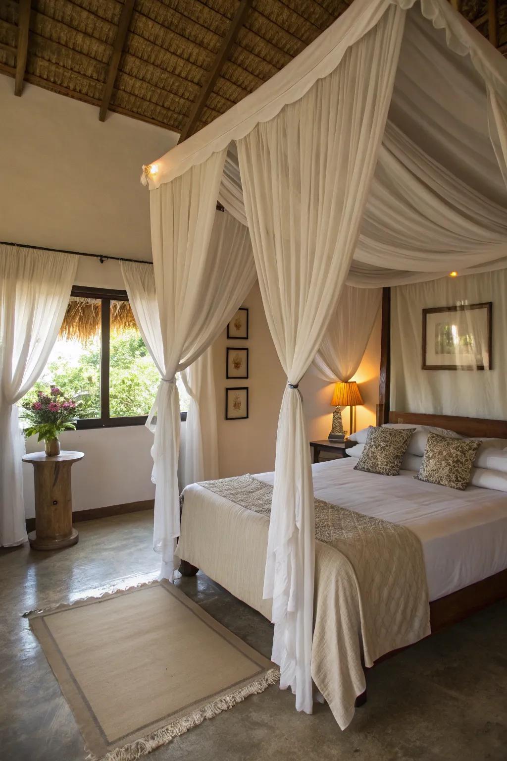 Draping materials establish a whimsical and cozy atmosphere within your room.