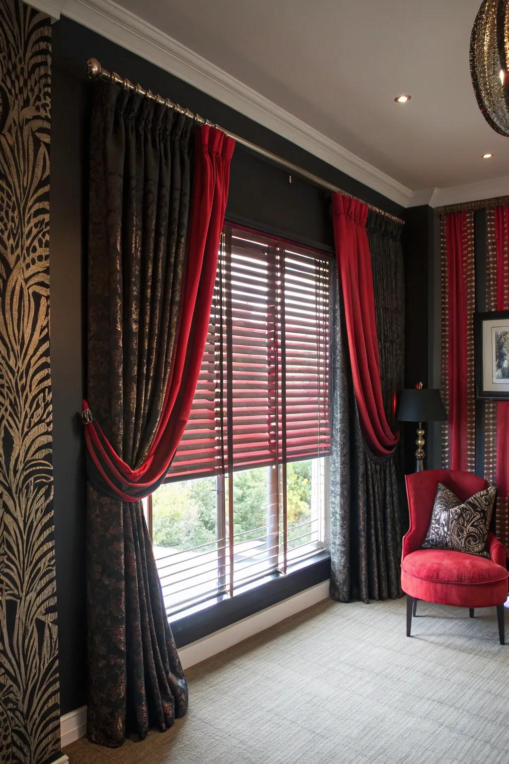 High dichotomy engenders a theatrical and striking window treatment.