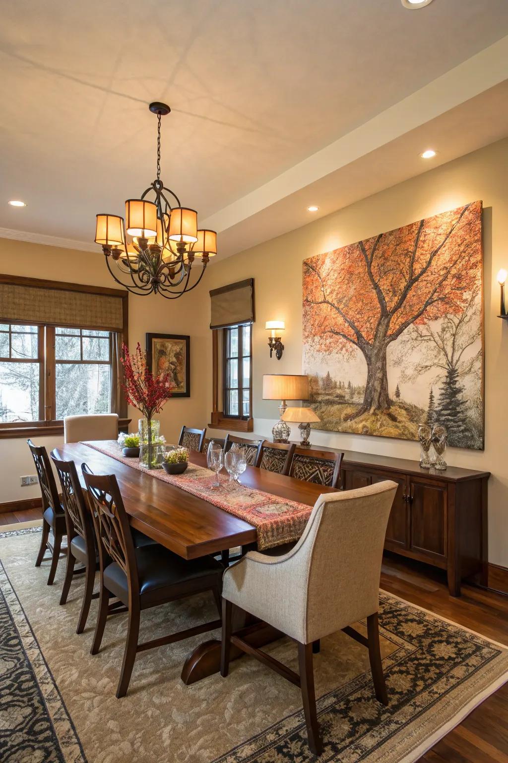 A grandiose artwork unites the space through striking design.