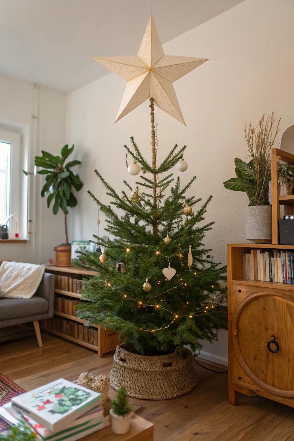 Sustainable panache with a paper asterisk treetop.