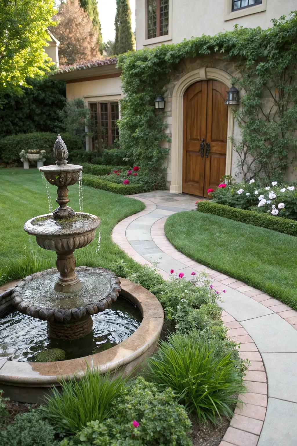Introduce a surprising water feature for soothing ambiance.